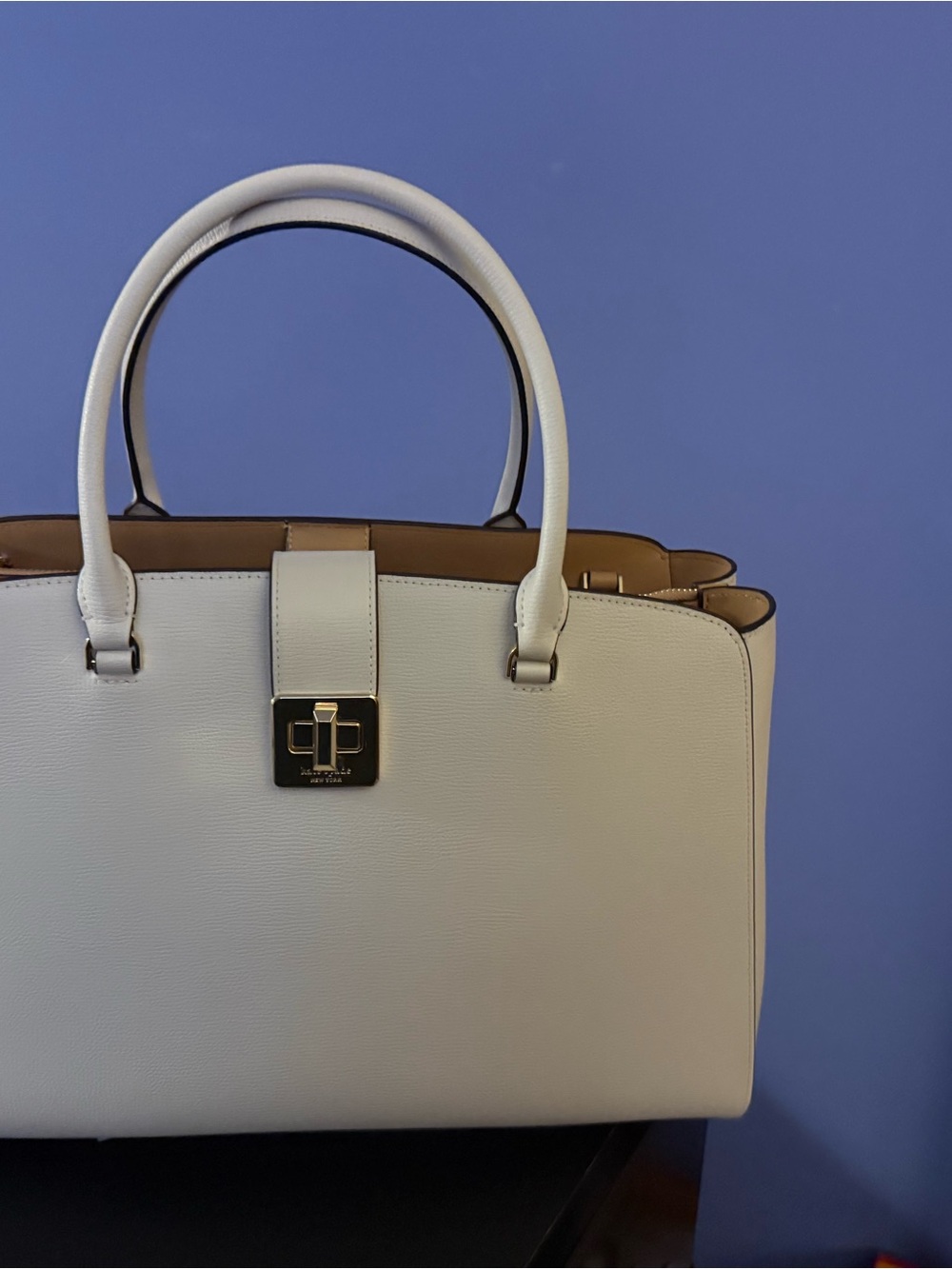 Structured White Leather Satchel Handbag - Elegant Everyday Tote